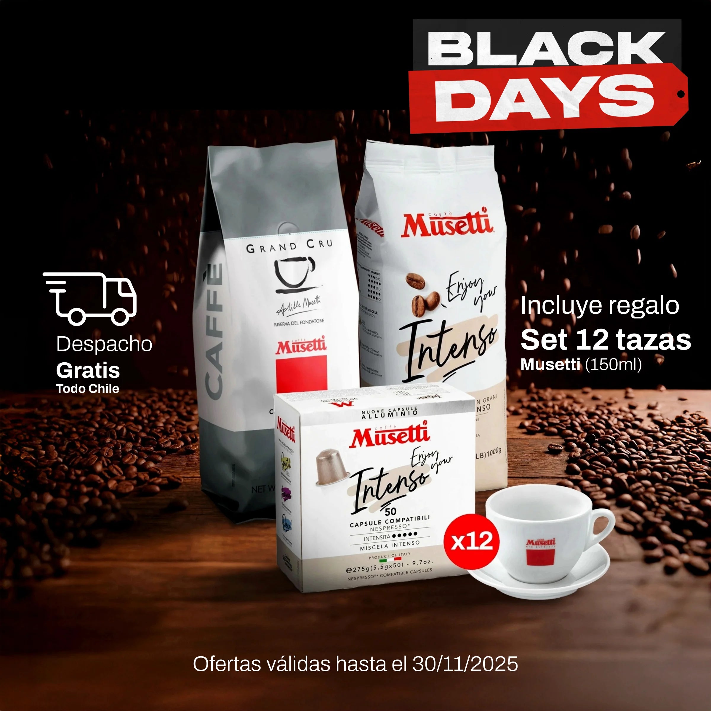 Pack Black Days - Grano Grand Cru 1kg + Intenso 1kg + Cápsulas Intenso (50u) comp. con Nespresso®