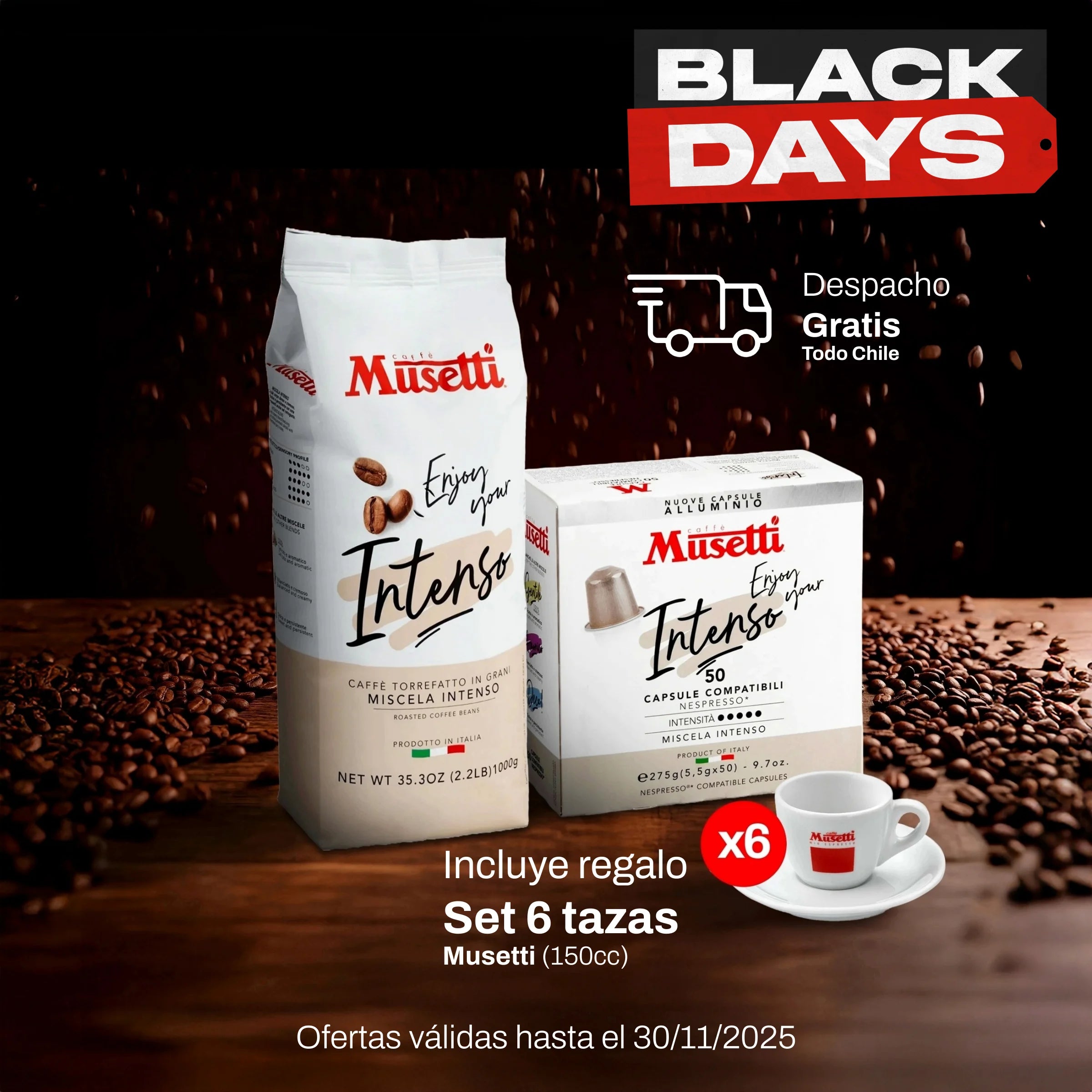 Pack Black Days - Grano Intenso 1kg + Cápsulas Intenso 50u compatibles Nespresso®